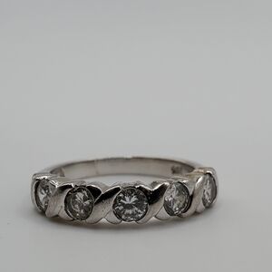 925 Silver CZ Semi Eternity Ring Women Size 6, NEW